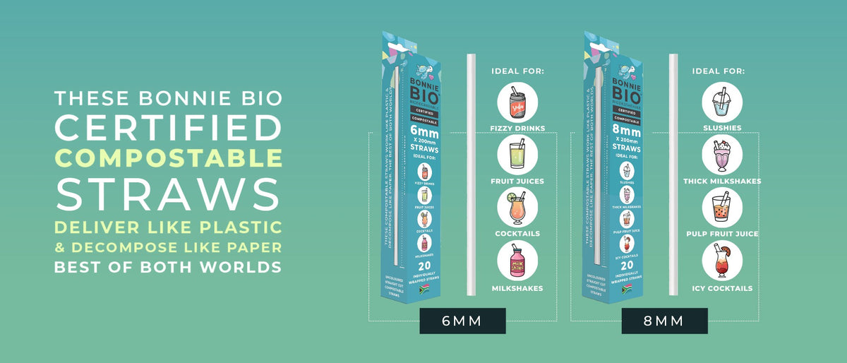 Bonnie Bio certified compostable straws, 6mm and 8mm boxes