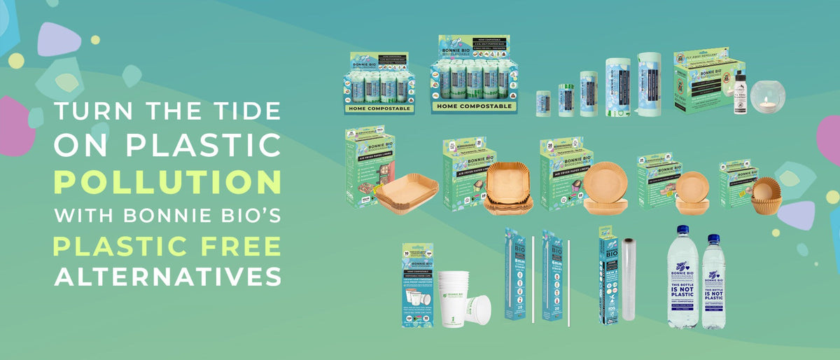 Bonnie Bio plastic free alternatives: bags, air fryer liners, cups, straws, cling wrap and water